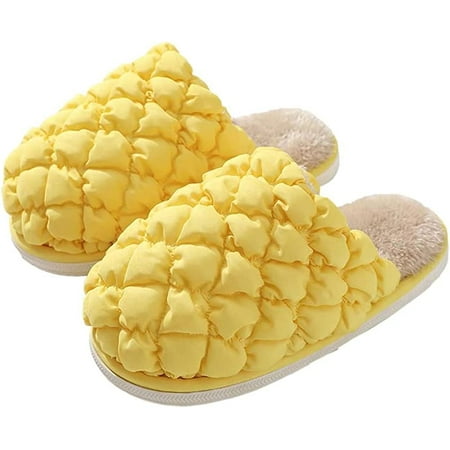 

PIKADINGNIS Women Men Fluffy Faux Fur Cozy House Slippers Soft Anti-skid Furry Indoor Shoes Winter