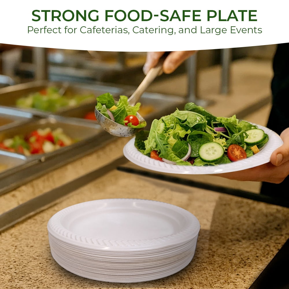 Betta 7-Inch Disposable Plastic Dessert Plates, White, 800 Count, Bulk Case, Microwave Safe (8 Pack Per Box x100)