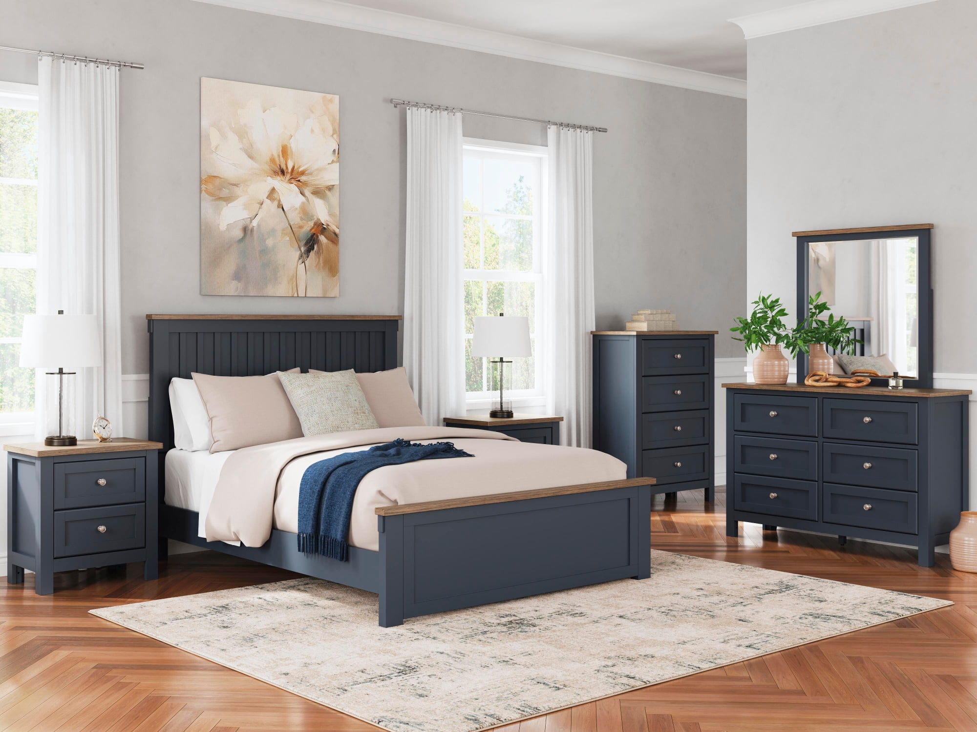 Signature Design by Ashley Landocken Queen Panel Headboard, Two-Tone Blue and Brown Shaker Style