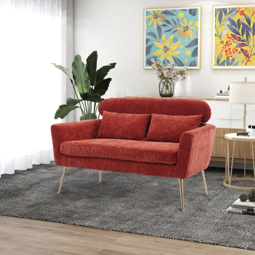 Bully anker Pekkadillo Modern Loveseat Sofa,Leisure Sofa Couch with 2 Throw Pillows and Gold Metal  Legs,Small Sofa for Small Space Office Studio Apartment Bedroom, Terracotta  - Walmart.com
