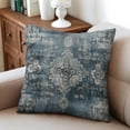 thumbnail image 5 of Boho Blue Carpet Pattern Linen Ethnic Design Throw Pillow Covers 18 X 18 Inch, Set Of 4, Linen Study Sofa Cushion Cover Indoor Living Room Home Decor, 5 of 6