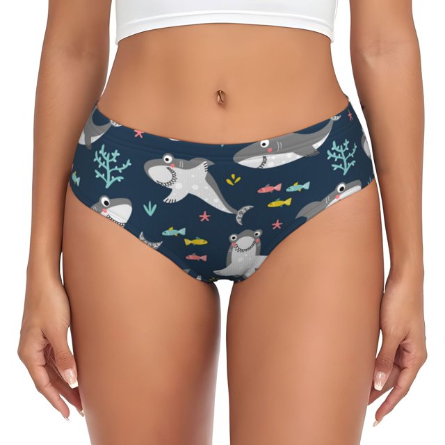 Fotbe Friendly Sharks Calzones Estampados para Mujer – Ropa Interior de Algodón, Cómoda, Suave y Elástica-4X-Large