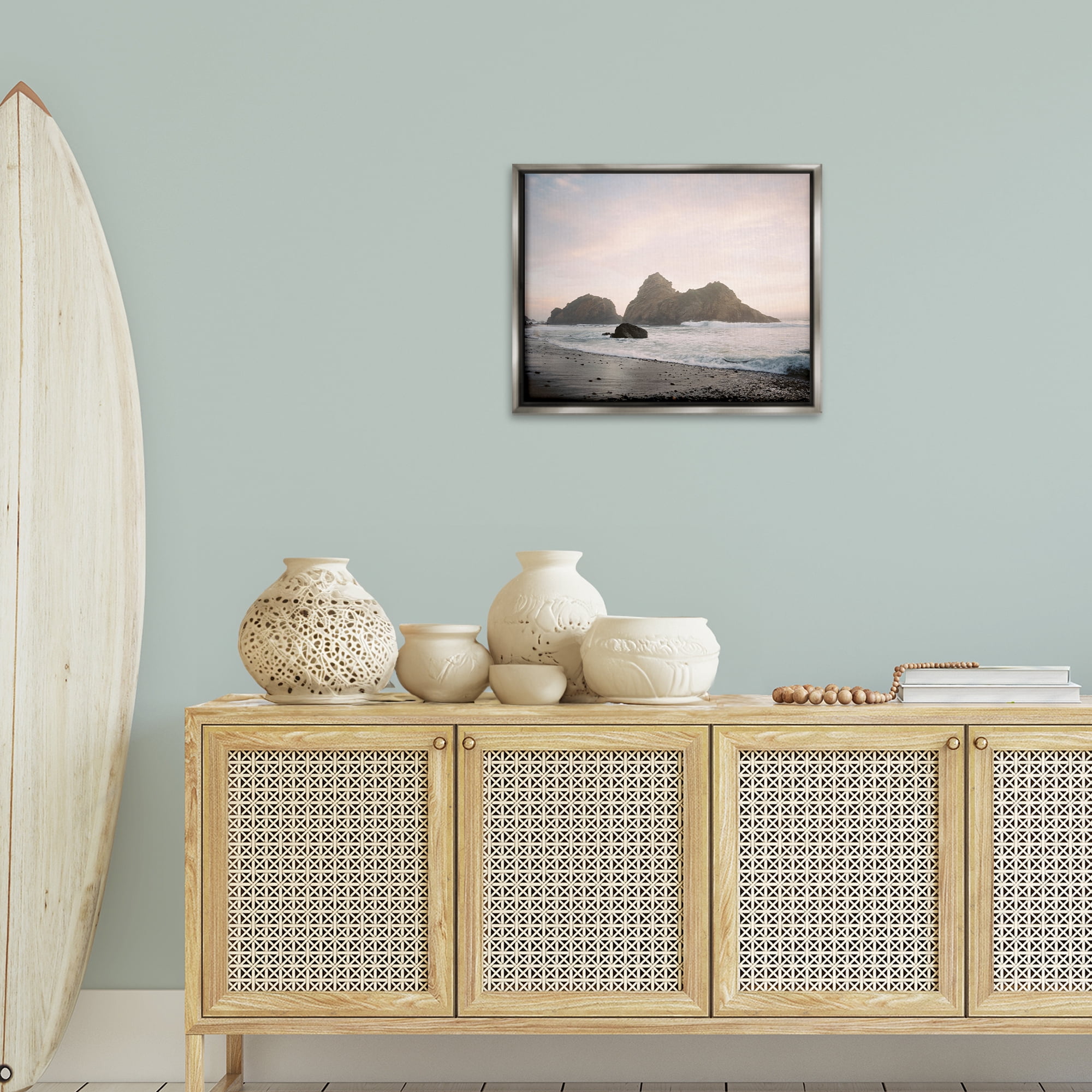 Stupell Industries Seaside Cliffs Landscape Landscape Photography Gray Floater Framed Canvas Art Print Wall Art, 21 x 17
