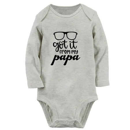 

I Got it From My Papa Funny Rompers Newborn Baby Unisex Bodysuits Infant Jumpsuits Toddler 0-12 Months Kids Long Sleeves Oufits (Gray 6-12 Months)