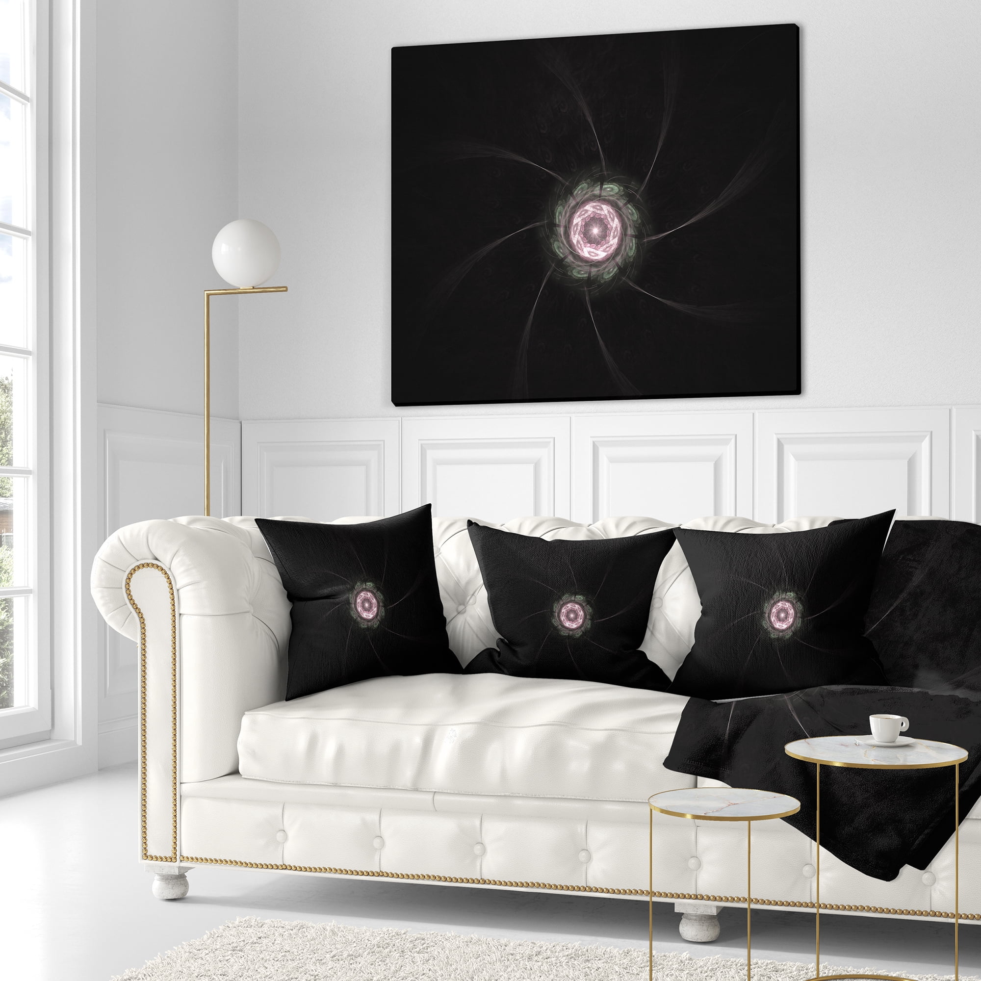Designart Small Radial Fractal Flower in Light Purple - Floral Throw Pillow - 16x16