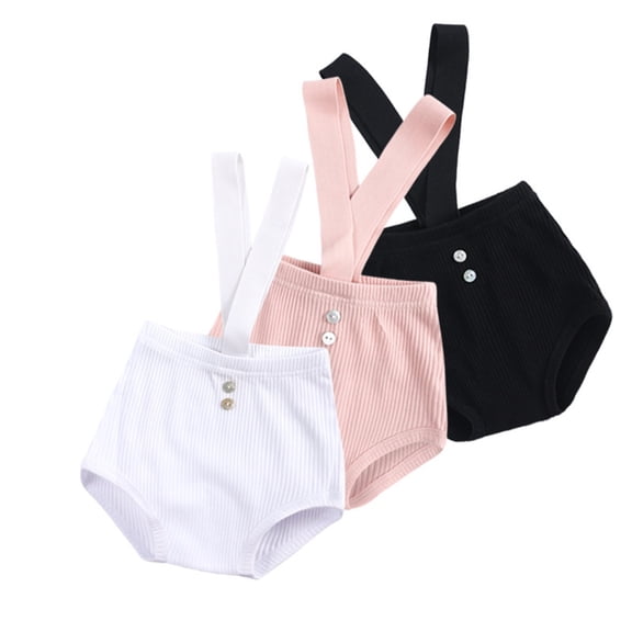 Shadoumai Baby Ribbed Shorts Boys Girls Suspender Strap Bloomer Bodysuit Toddler Cotton Solid Casual Button Overalls Clothes
