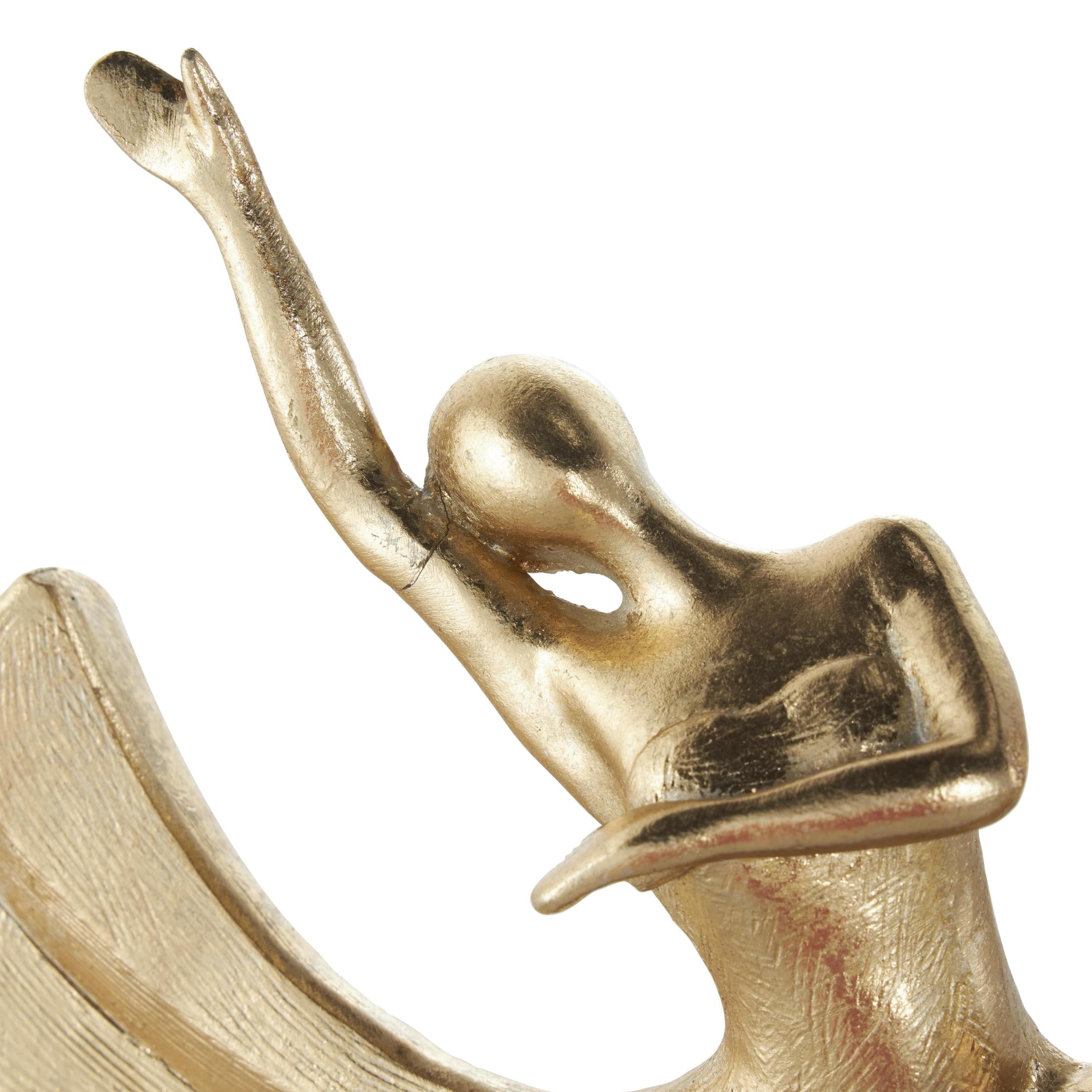 9" x 12" Gold Polystone Dancer Sculpture with Black Square Base, by DecMode