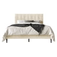 thumbnail image 3 of Home Design Marion Queen Tufted Upholstered Platform Bed Frame with Tufted Headboard and Plush Padding, Beige, Easy Assembly, 3 of 6