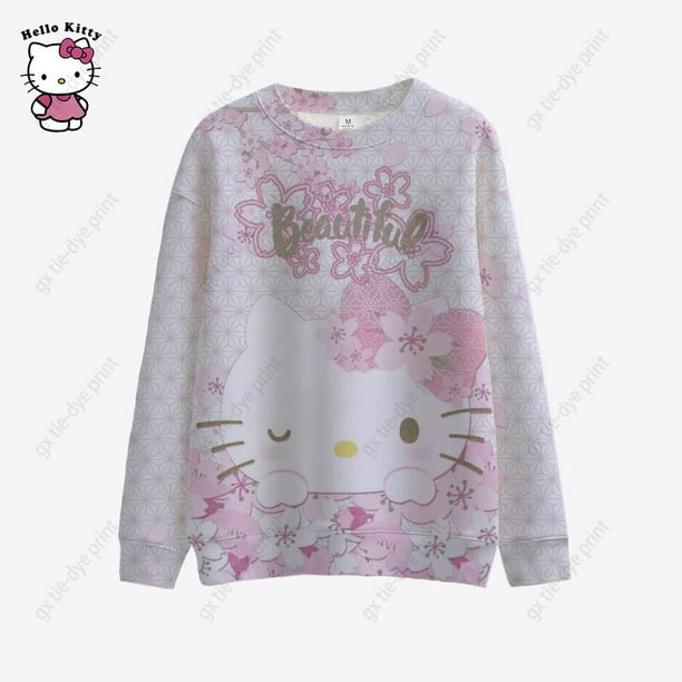 Sudadera con capucha Kawaii Y2K para Mujer, Jersey Harajuku con estampado de HELLO KITTY, Ropa con capucha
