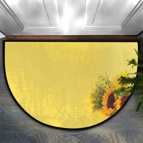 Yellow Sunflowers Half Round Door Mat Half Circle Area Rug Doormat Home Decor Rug Front Welcome Entrance Way Mat for Indoor Outdoor Kitchen Bedroom 24x16 inch.