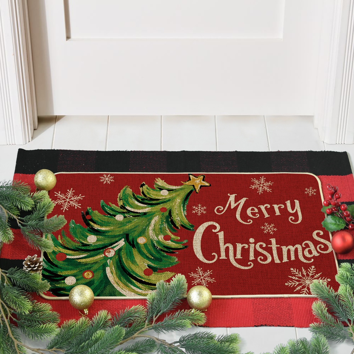 Sm:)e Pine Tree Snowflake Christmas Doormat 17x29 Inch photo 5