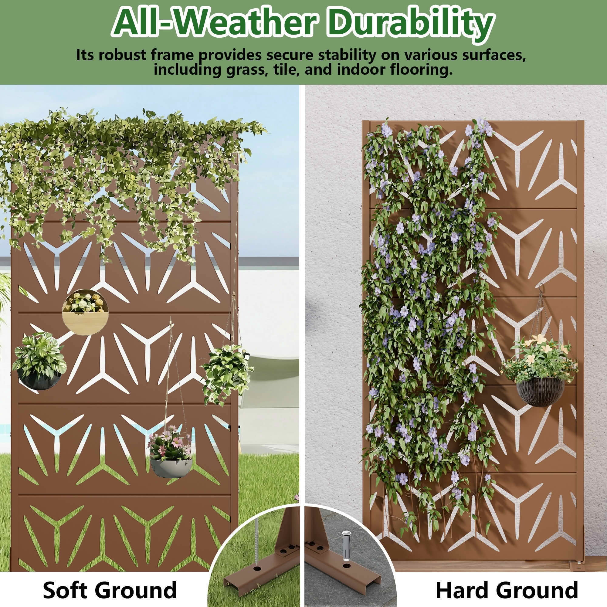 MAYEERTY 59x30 Brown Outdoor Natural Privacy Panel Screen, 5 Piece Set Natural Folding Divider for Backyard and Garden