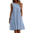 thumbnail image 2 of ClodeEU Women's Linen Blend Crinkle Sleeveless Crewneck Dress with Pockets ,Solid Color Casual Midi Dress Light Blue,Womens Plus M, 2 of 6