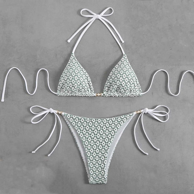 Weiqiqre 2 Piece Swimsuit for Women Triangle Bikini Set String Swimsuit Print Tie Smocked Ruched Two Piece Bathing Suit