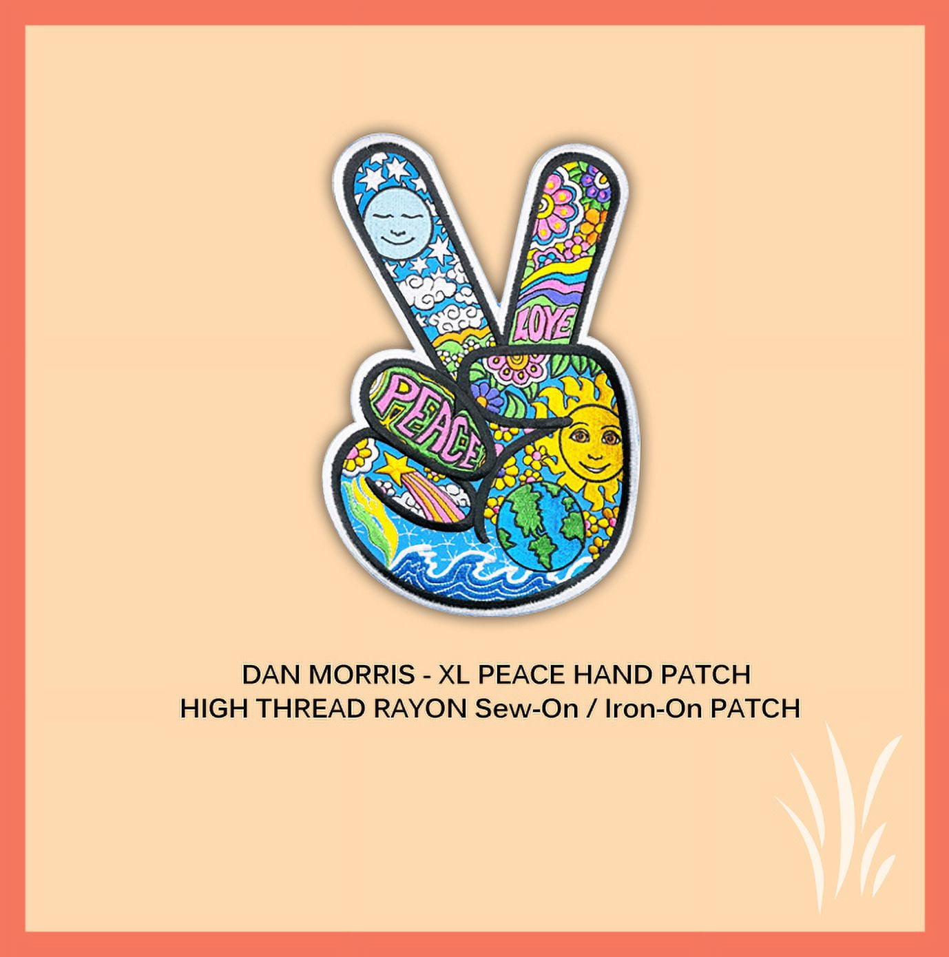 Dan Morris, Peace Hand Patch - High Thread Rayon Iron-on/Sew-on Extra Large - 9 Inch, Multicolor