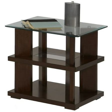Progressive Delfino Glass Top End Table in Burnished Cherry