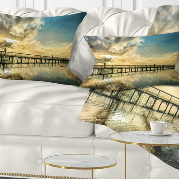 Designart 12" x 20" Blue Polyester Throw Pillow