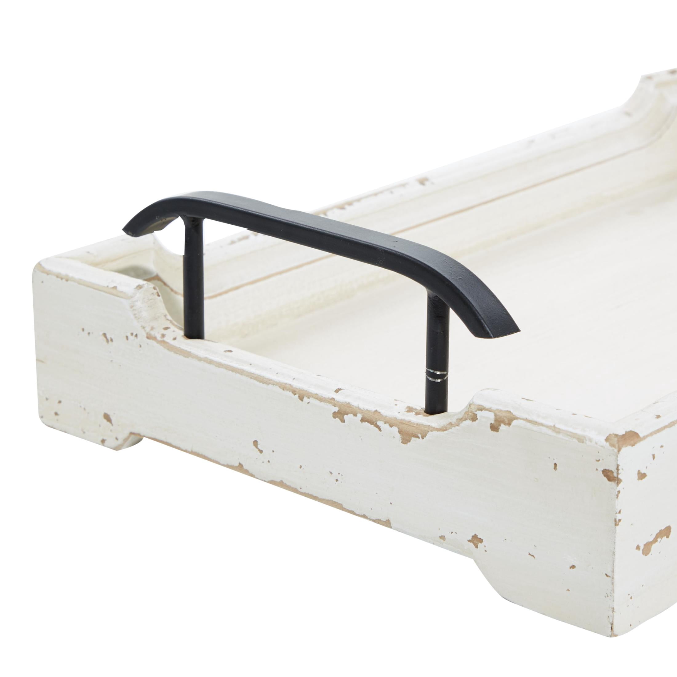 DecMode 20", 17"W White Wood  Tray with Metal Handles, 2-Pieces