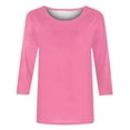 thumbnail image 2 of WNEGSTG 3/4 Sleeve Shirts for Women Solid Color Round Neck Slim T Shirt Basic Top Pink, 2 of 5
