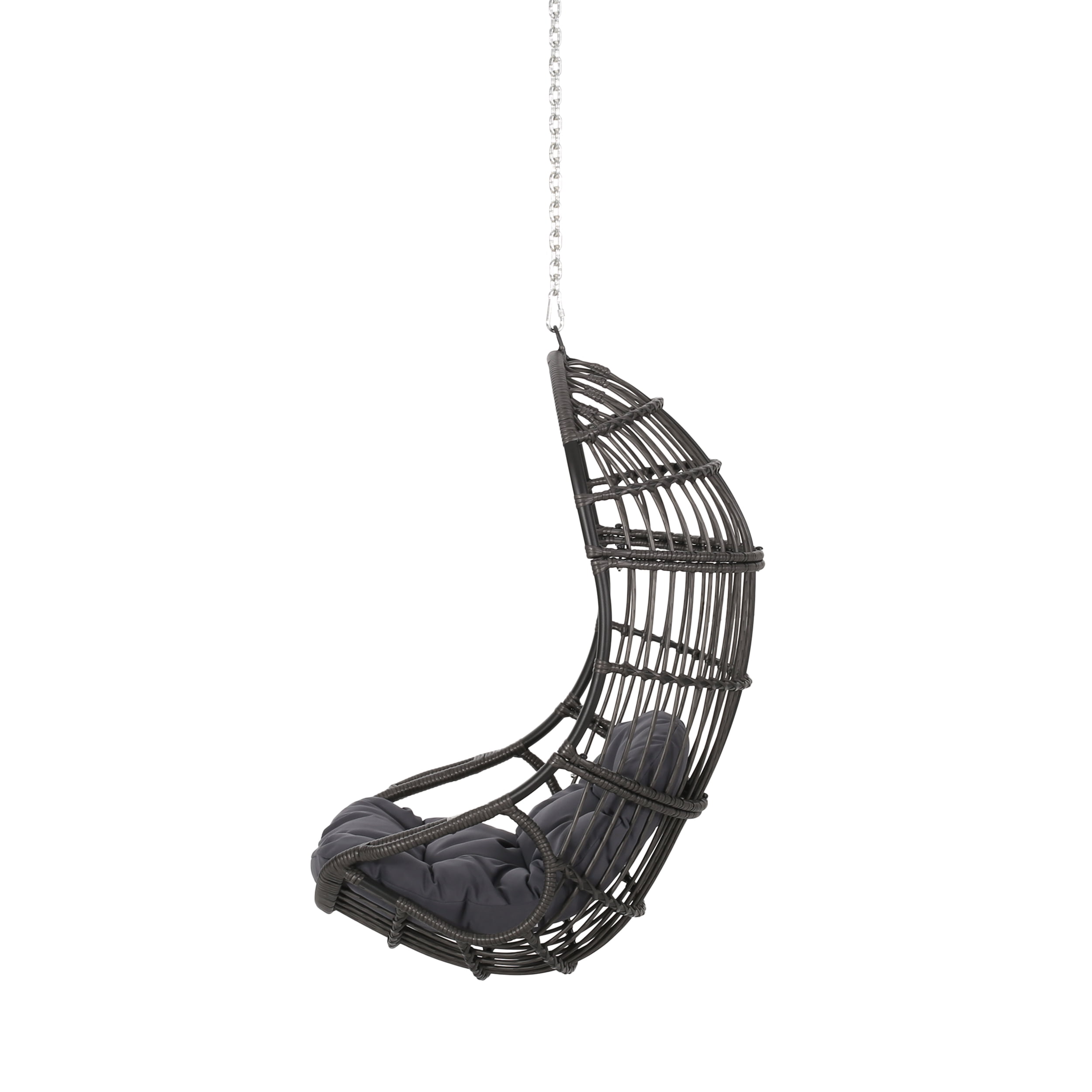 Outdoor Hanging Swing Chair with 8ft Chain, Wicker Weave Suspended Leisure Seat for Patio Garden, Gray