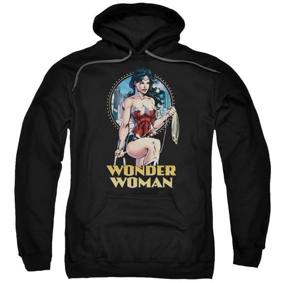 Trevco Jla-City Warrior Adult Pull-Over Hoodie- Black - 2X