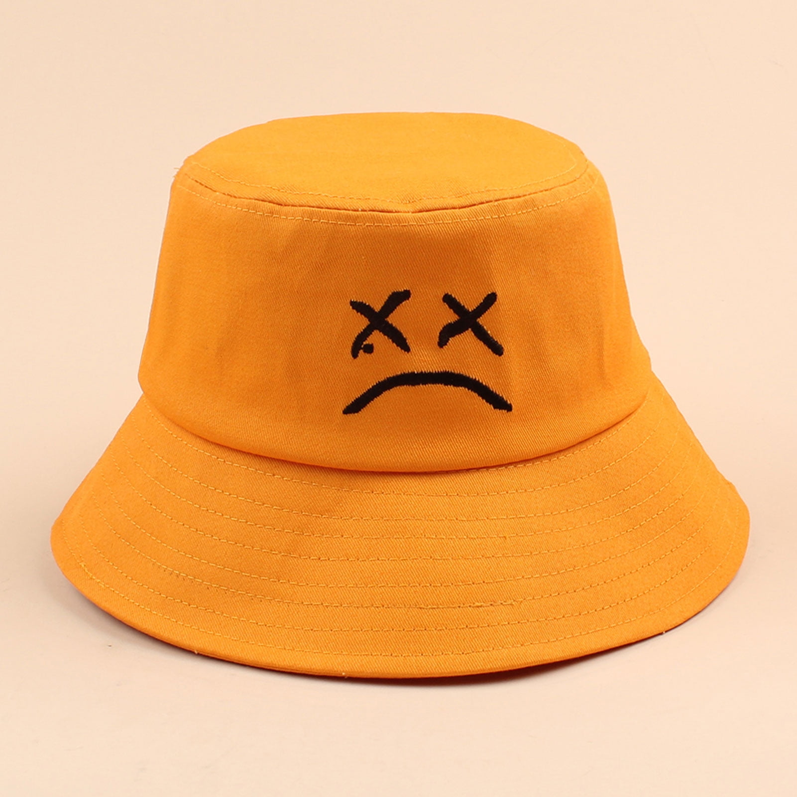Anself Men Women Bucket Hat Crying Face Embroidery Solid Color Summer Travel Beach Sunshade Casual Cap, Men's, Size: One size, Orange