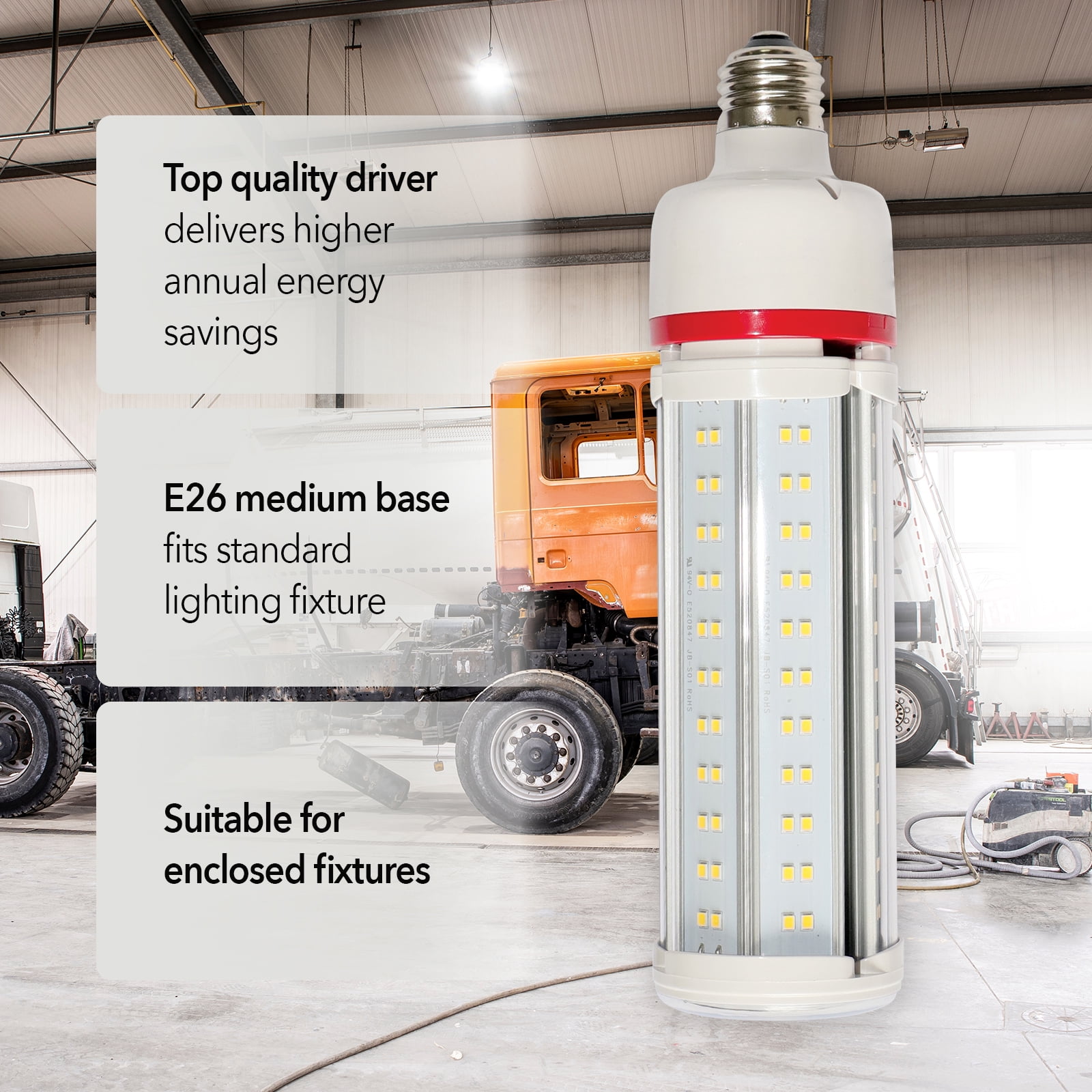 6975 Lumen, Damp Rated LED Corn Cob Bulb, 45-Watt, 350-Watt Equivalent, 5000K Daylight, E26