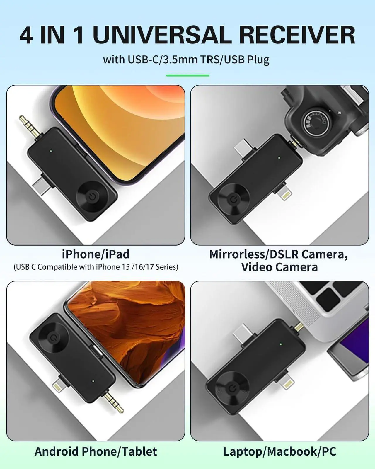 Wireless Lavailer Microphone for iPhone, Android, Camera, Professional Wireless Mini Microphone, 4 in 1 Condenser Lapel Mic for Interview Video Podcast Vlog YouTube ASMR TikTok