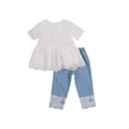 thumbnail image 3 of Toddler Baby Girl Clothes Lace Flowers Ruffle Shirt Top+Ripped Denim Jeans Pants Set 2Pcs Outfits, 3 of 8