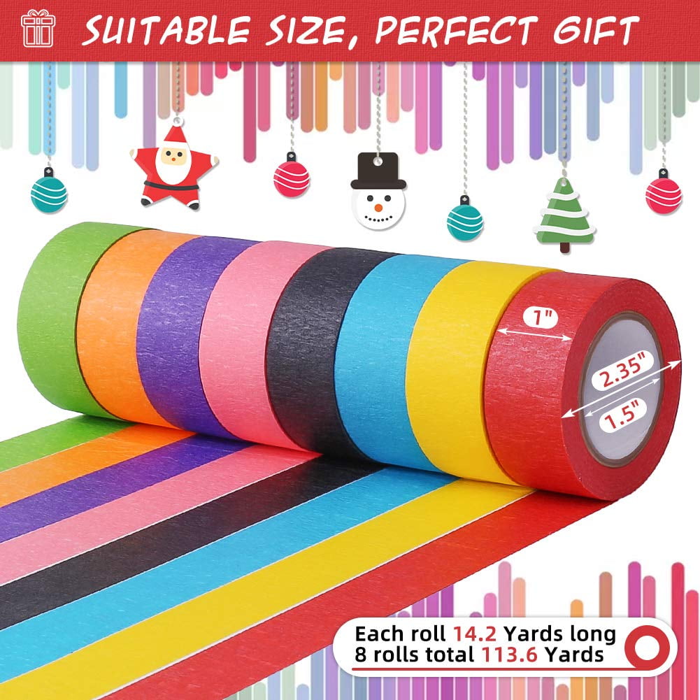 LANNEY Colored Tape for Crafts Rainbow Paper Masking Tapes, 8 Rolls, 1 inch x 14.2 Yards