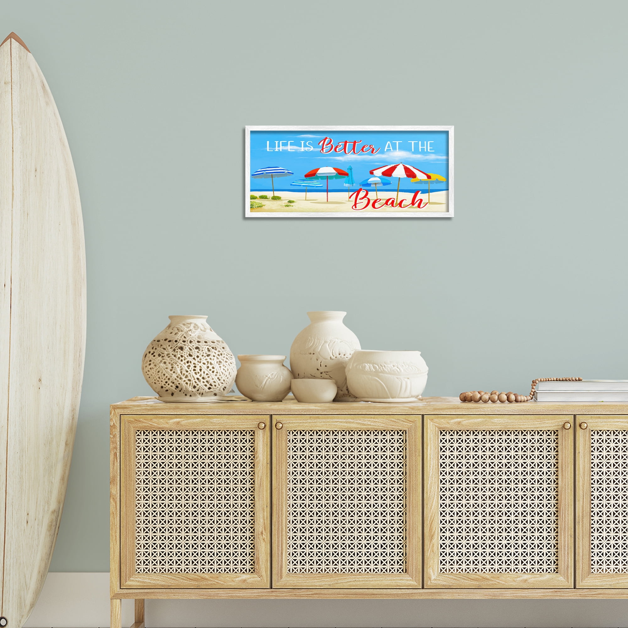 Stupell Industries Better At Beach Scene Landscape Painting White Framed Art Print Wall Art, 24 x 10