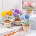thumbnail image 7 of Tulips Crochet Flowers Potted Plants, Three Tulips in One Artificial Flower, Knitted Flowers Desk Home Decor, Forever Tulips Gifts for Mother's Day, Valentine's, Thanksgiving (Pink), 7 of 7