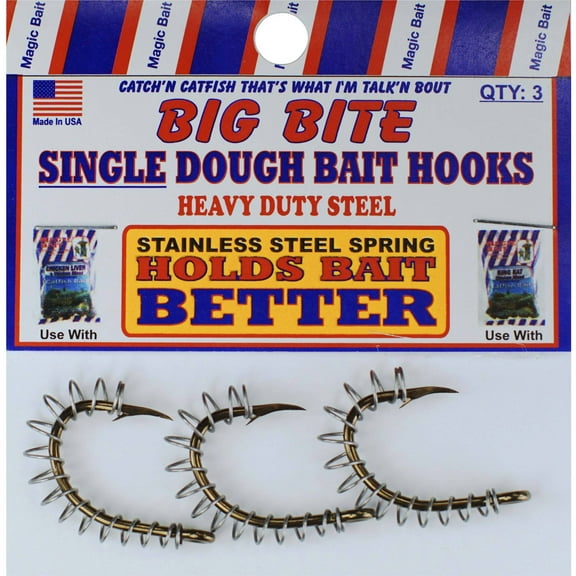Magic Bait, Wide Mouth Spring Fishing Hook, Catfish Dough Bait Spring Hook, 3ct