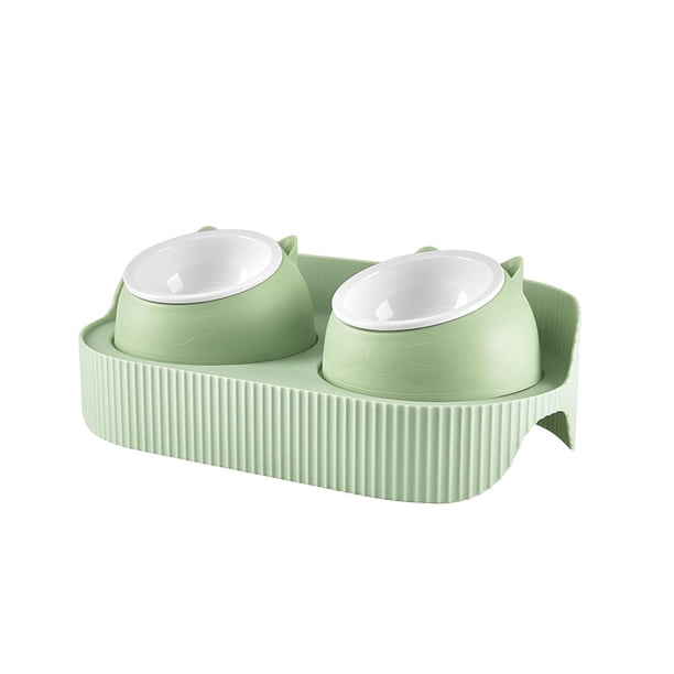 Comederos elevados para gatos, para interiores, inclinados y elevados, para el cuello Verde
