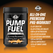 PMD Sports Ultra Pump Fuel Insanity - Pre Workout Drink Mix For Energy, Strength, Endurance, Muscle Pumps And Recovery - Complex Carbohydrates And Amino Energy - Tropical Orange Mango (30 Servings)