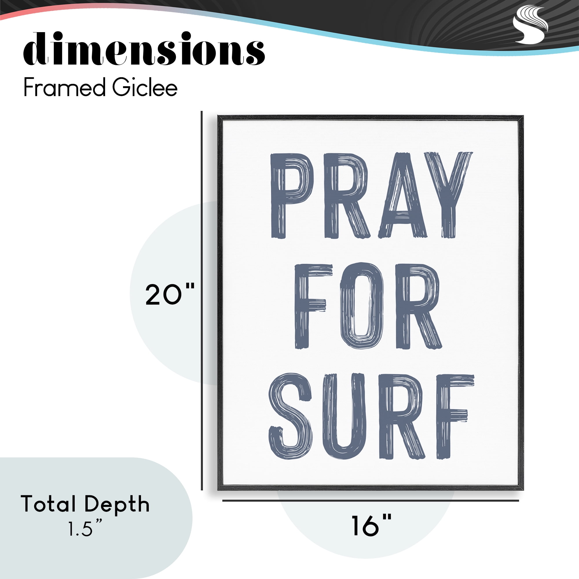 Summer Sentiment Pray For Surf Black Framed Giclee Art, design by Lettered and Lined