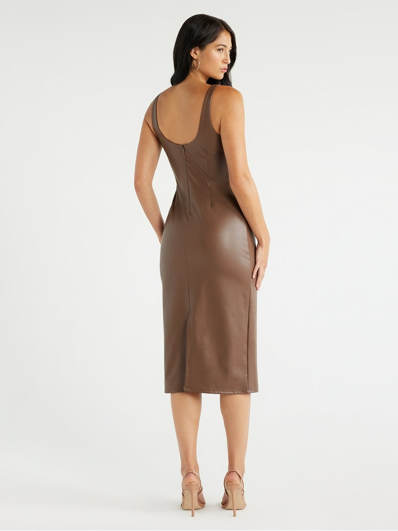 faux leather dress Black Faux Leather Sleeveless Skater Dress main image 1