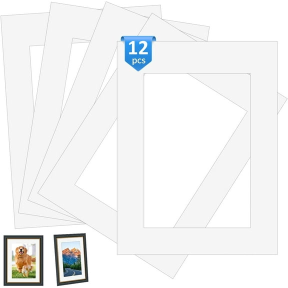 12 Pack 12x16 White Picture Mats, Boriyuan Frame Mattes for 8x12 Pictures Display Photo Frame Mat Core Bevel Cut Mat Board Show Kit for Photos, Prints, Artworks