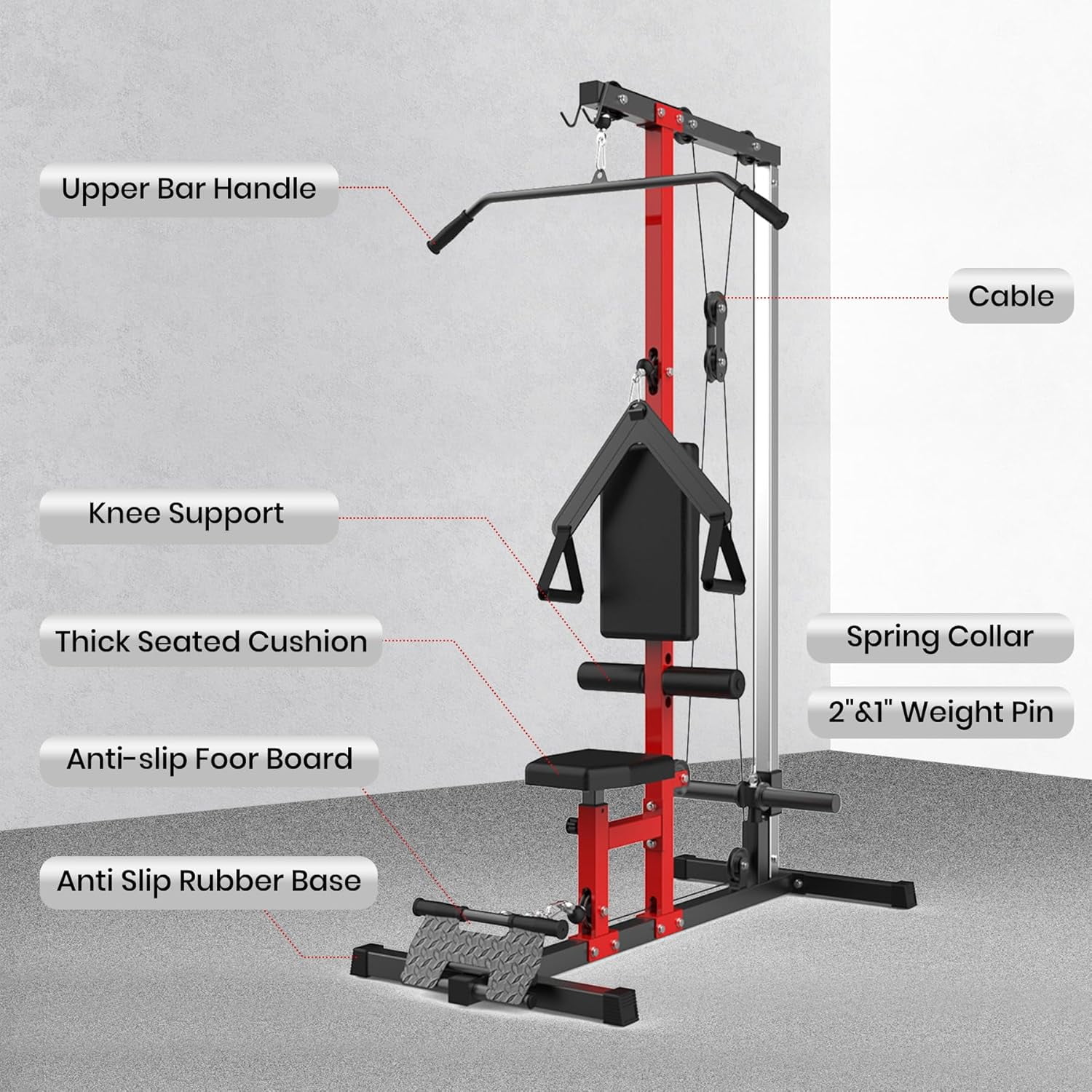 LAT Pull Down Machines,LAT Row Cable Machine,LAT Tower with Leg Support,High & Low Pulley Stations,Heavy Duty Back Workout Machine for Home Gym Body Training