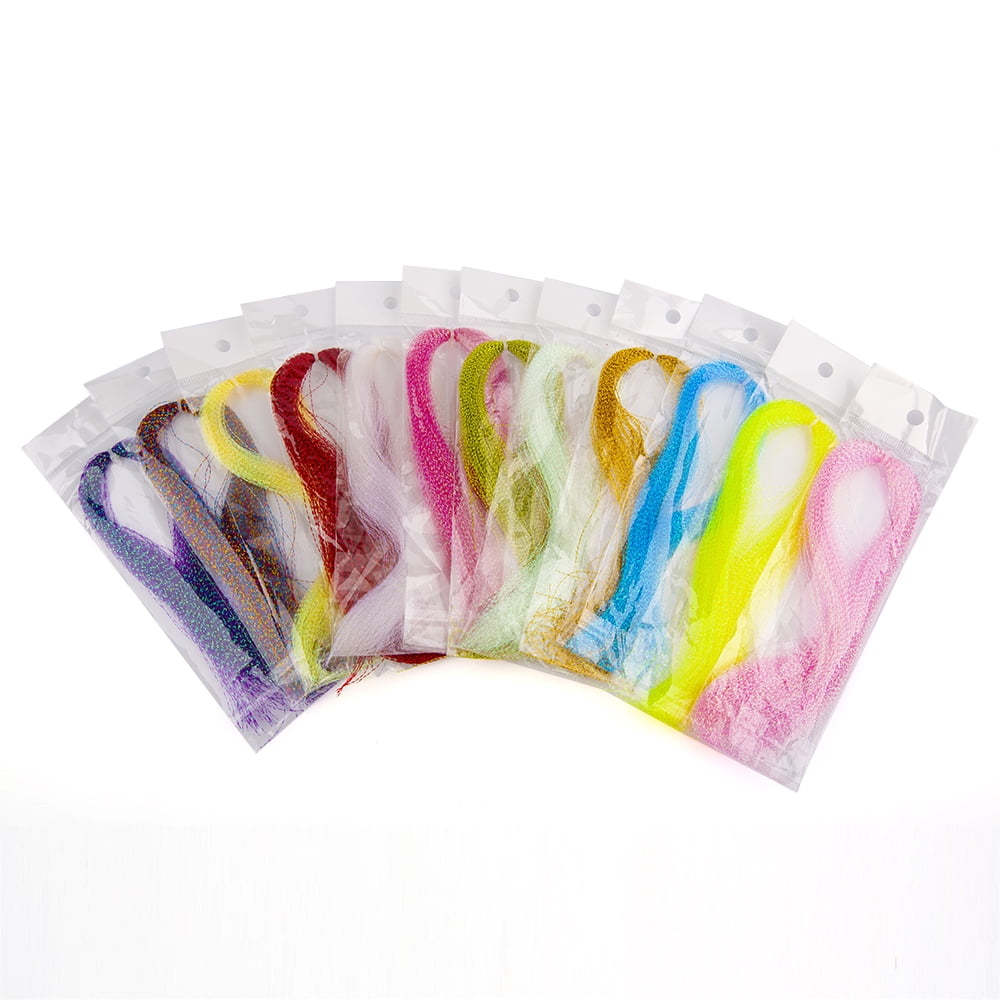 HERCULES 12 Packs Fly Tying Materials, Fly Fishing Line, Spiral Multi-Color Crystal Flash Flashabou Tinsel for Making Fly Fishing Lure Flies