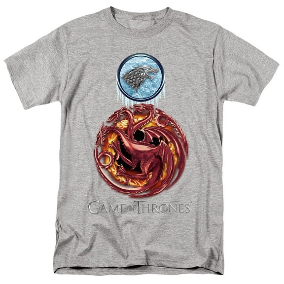 Game of Thrones Combined Targaryn and Stark Unisex Adult T-Shirt, Athletic Heather, Small