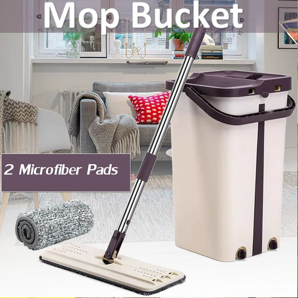 Flat Mop & Bucket System,Self Cleaning Drying Wringing Mop Bucket Flat