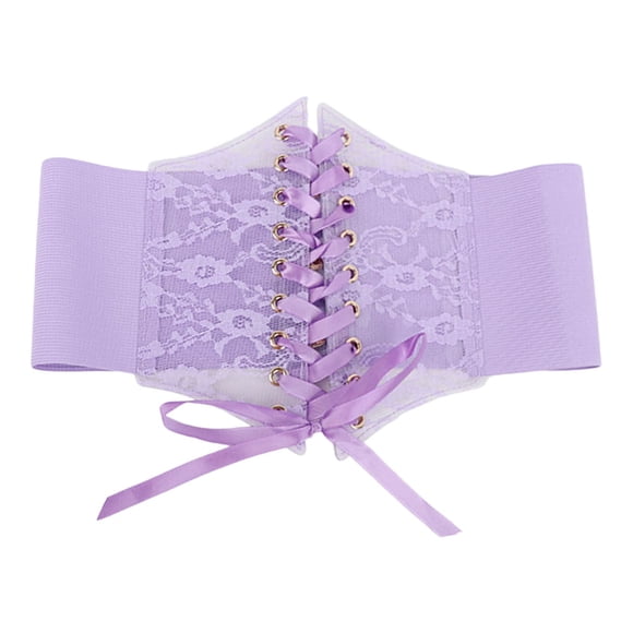 Wdgfv Women Lace Corset Belts Elastic Cinch Belt Tied Waspie Wide Waist Bustiers for Dress Purple One Size