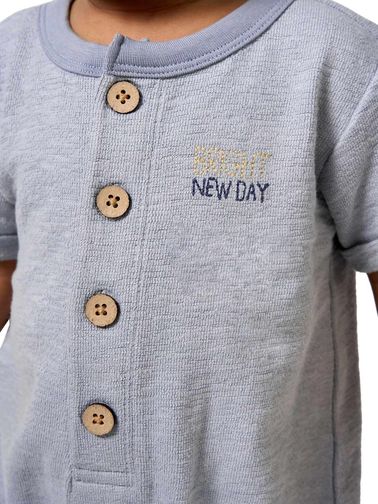 Modern Moments by Gerber Baby Boy Short Sleeve Henley Romper, Sizes 0/3 Months - 24 Months