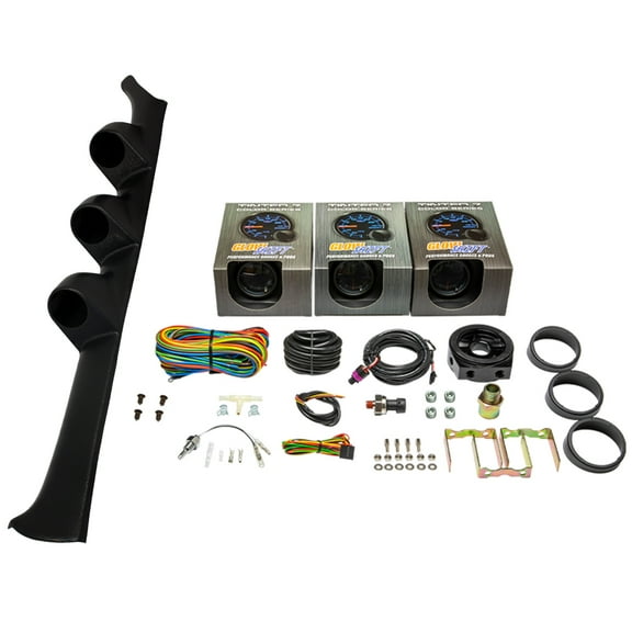 GlowShift | 1994-2001 DC2 Acura Integra Black Triple Pillar Pod with Tinted 7 Color Series 30 PSI Boost Vac Gauge, 100 PSI Oil Pressure Gauge & Water Temperature Gauge
