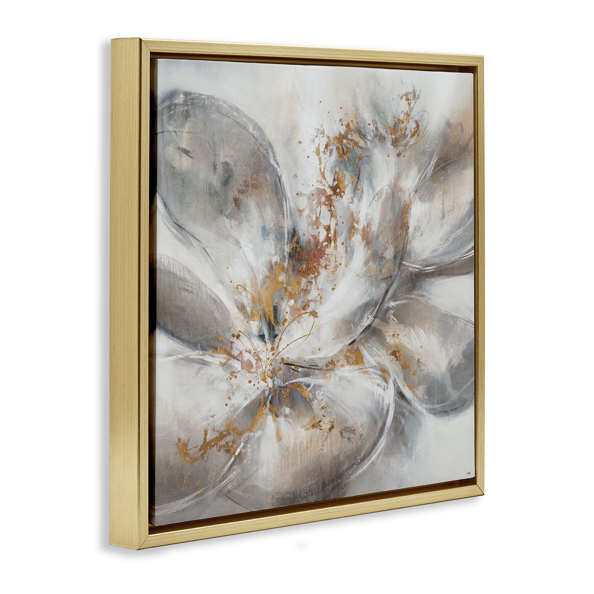 Stupell Industries Abstract Flower Bloom Painting Botanical & Floral Painting Gold Floater Framed Canvas Art Print Wall Art, 25 x 25