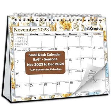 CRANBURY Small Desk Calendar 2023-2024 - 8x6 Standing Monthly Flip Calendar, July 2023 To Dec 2024 With Stickers