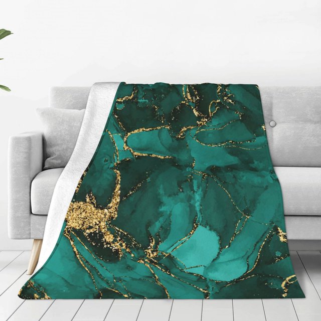 Balery Green Gold Glitter Manta de Felpa Suave y Acogedora – Cobija de Franela Aterciopelada para Cama, Lavable y Cálida para Sofá, Mascotas, Transpirable-60"x50"