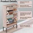 thumbnail image 4 of Natural Rattan Shoe Storage Cabinet with 2 Flip Drawers Wood Entryway Shoe Rack, 4 of 16