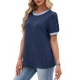 thumbnail image 3 of Women'S Textured Shirts Tops Short Cap Sleeve Shirts Loose Fit Summer Outfits Blue S, 3 of 9